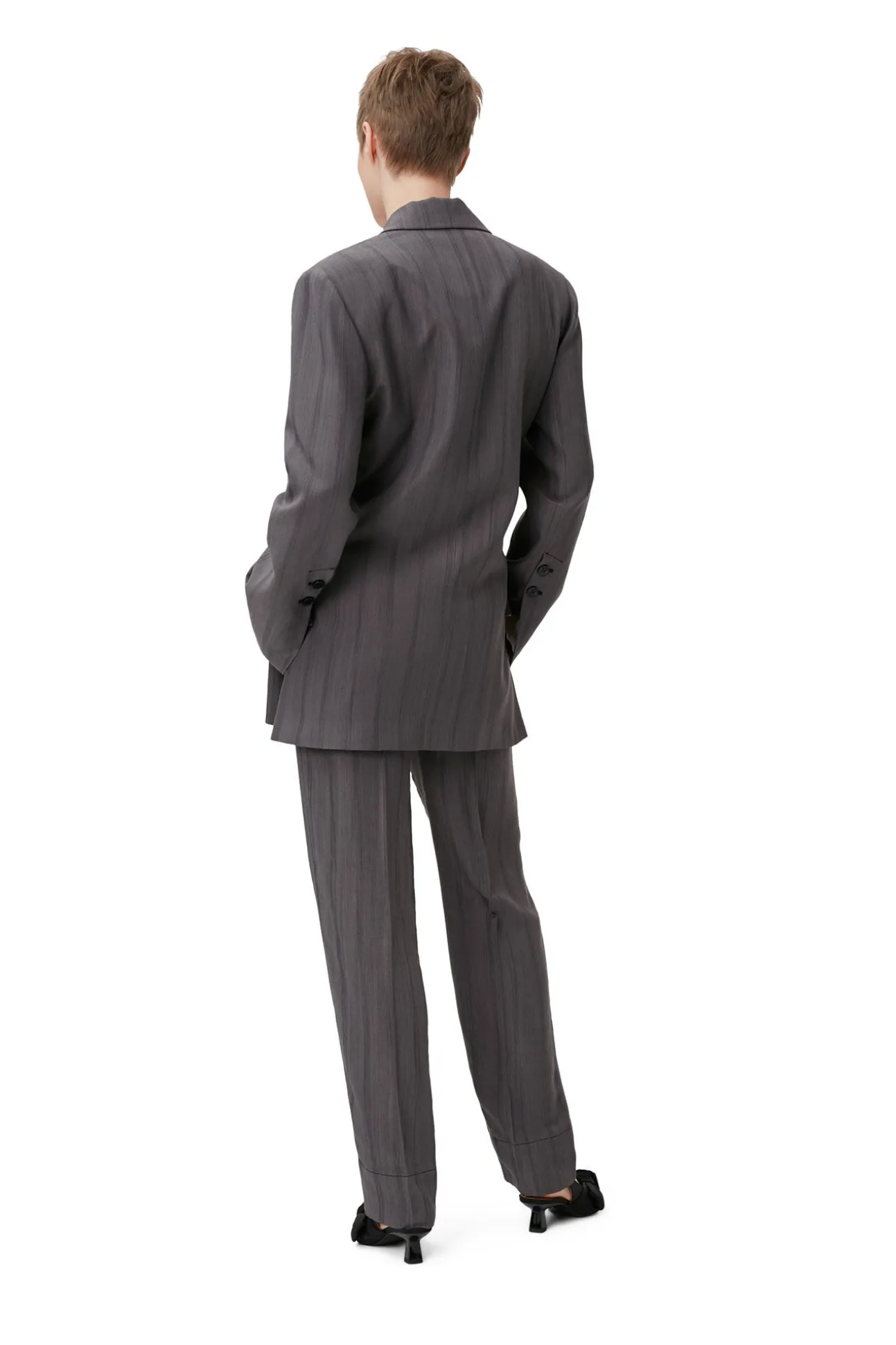 Hot GANNI Drapierter Streifenblazer Black Stripes
