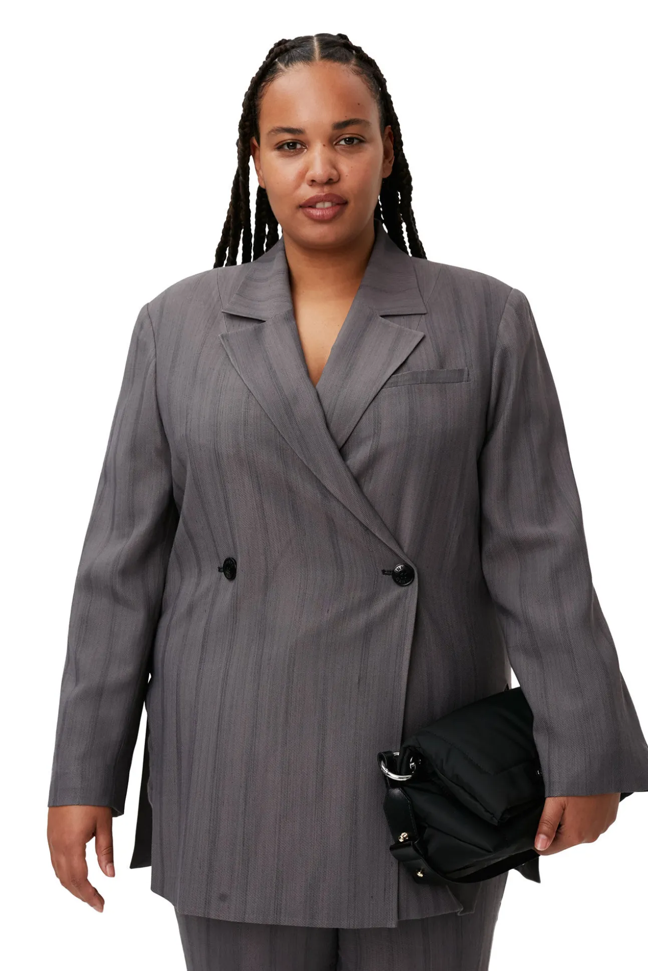 Hot GANNI Drapierter Streifenblazer Black Stripes