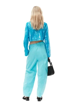 Online GANNI Elastische Curve-Hose Blue Curacao