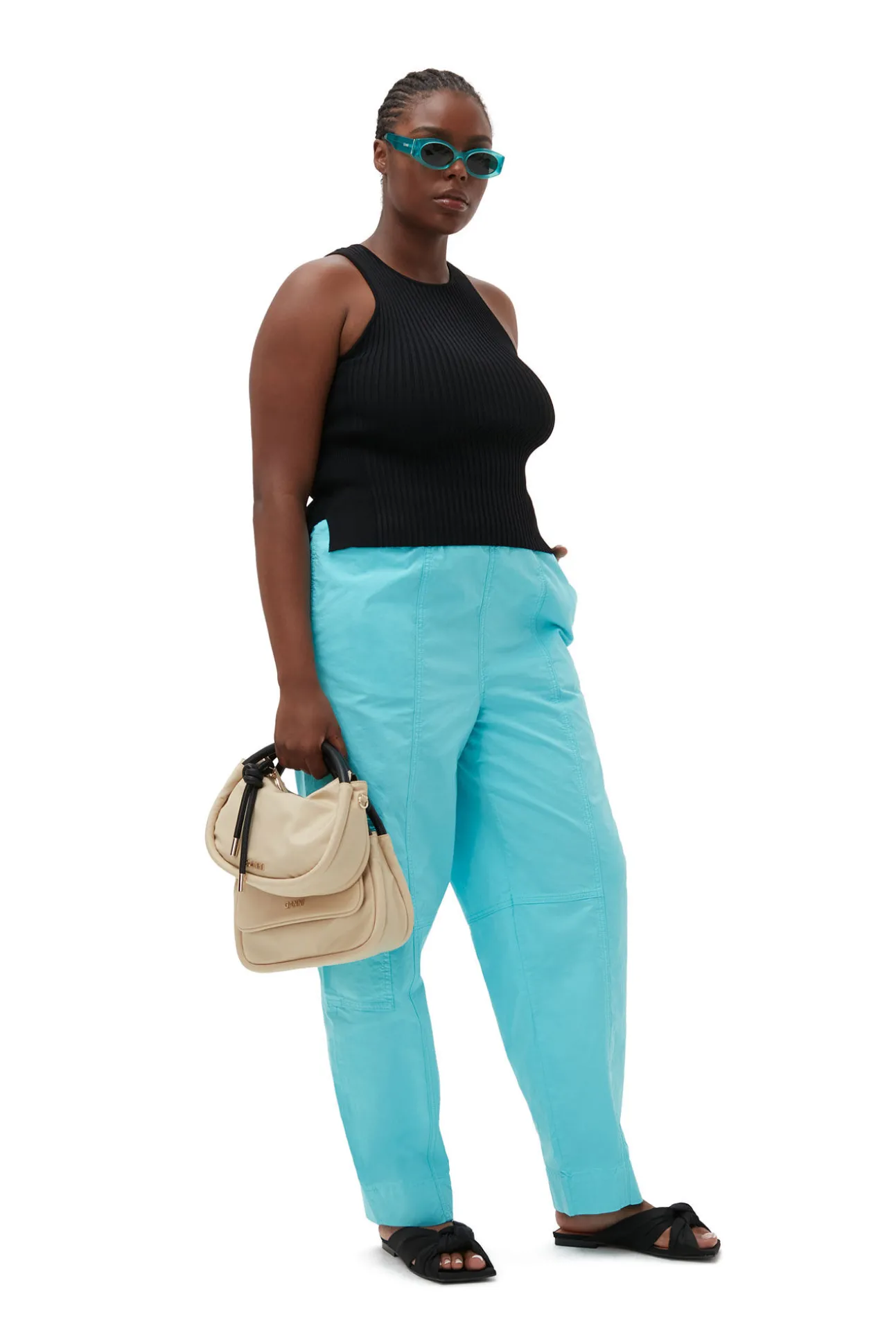 Online GANNI Elastische Curve-Hose Blue Curacao