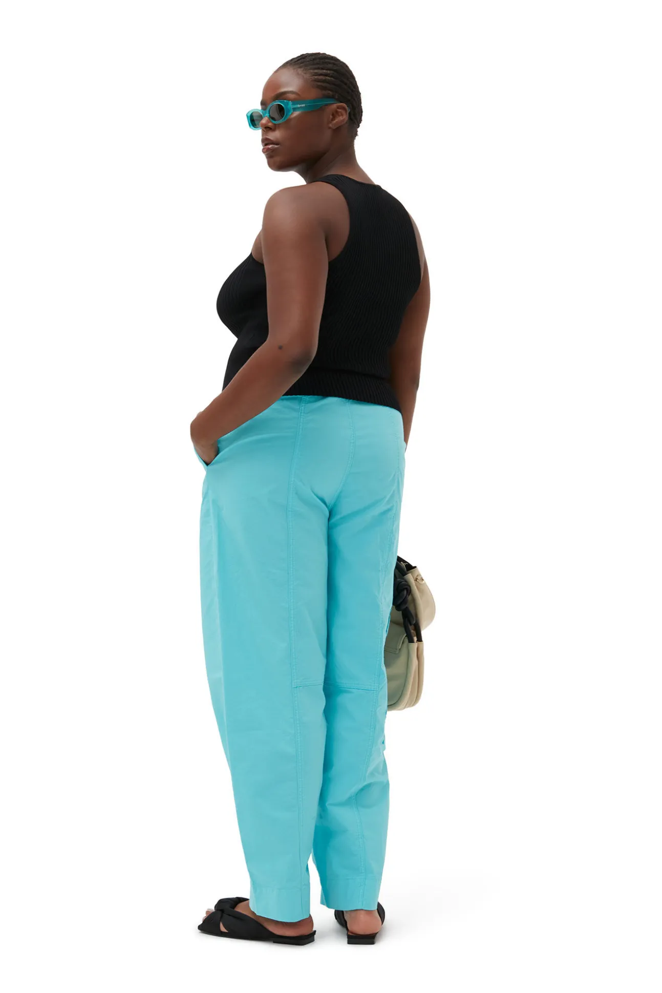 Online GANNI Elastische Curve-Hose Blue Curacao