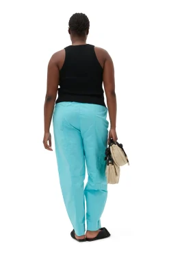 Online GANNI Elastische Curve-Hose Blue Curacao