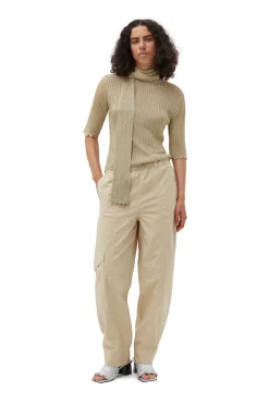 Cheap GANNI Elastische Curve-Hose Aus Washed Cotton Canvas Pale Khaki