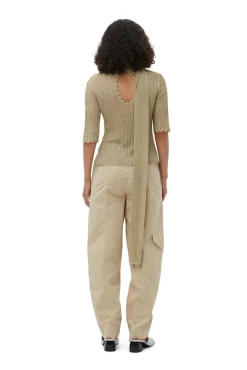 Cheap GANNI Elastische Curve-Hose Aus Washed Cotton Canvas Pale Khaki