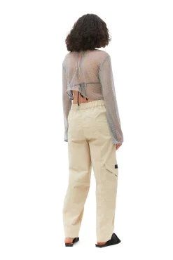 Cheap GANNI Elastische Curve-Hose Aus Washed Cotton Canvas Pale Khaki