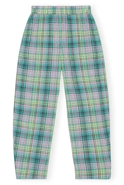 Store GANNI Elastische Seersucker-Hose Mit Karomuster Lagoon