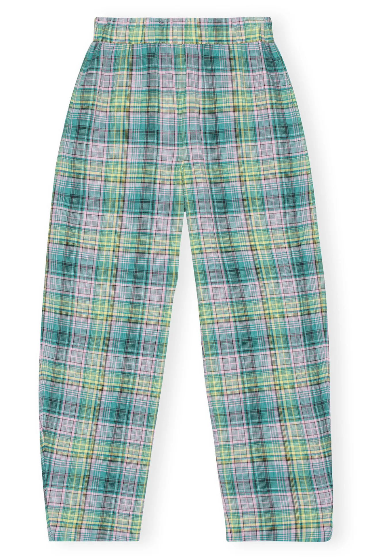 Store GANNI Elastische Seersucker-Hose Mit Karomuster Lagoon