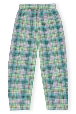 Store GANNI Elastische Seersucker-Hose Mit Karomuster Lagoon