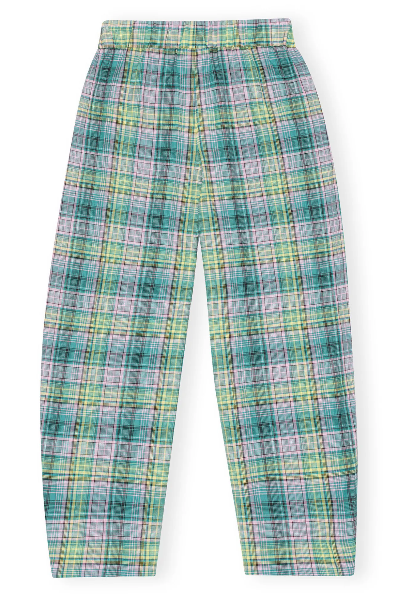 Store GANNI Elastische Seersucker-Hose Mit Karomuster Lagoon