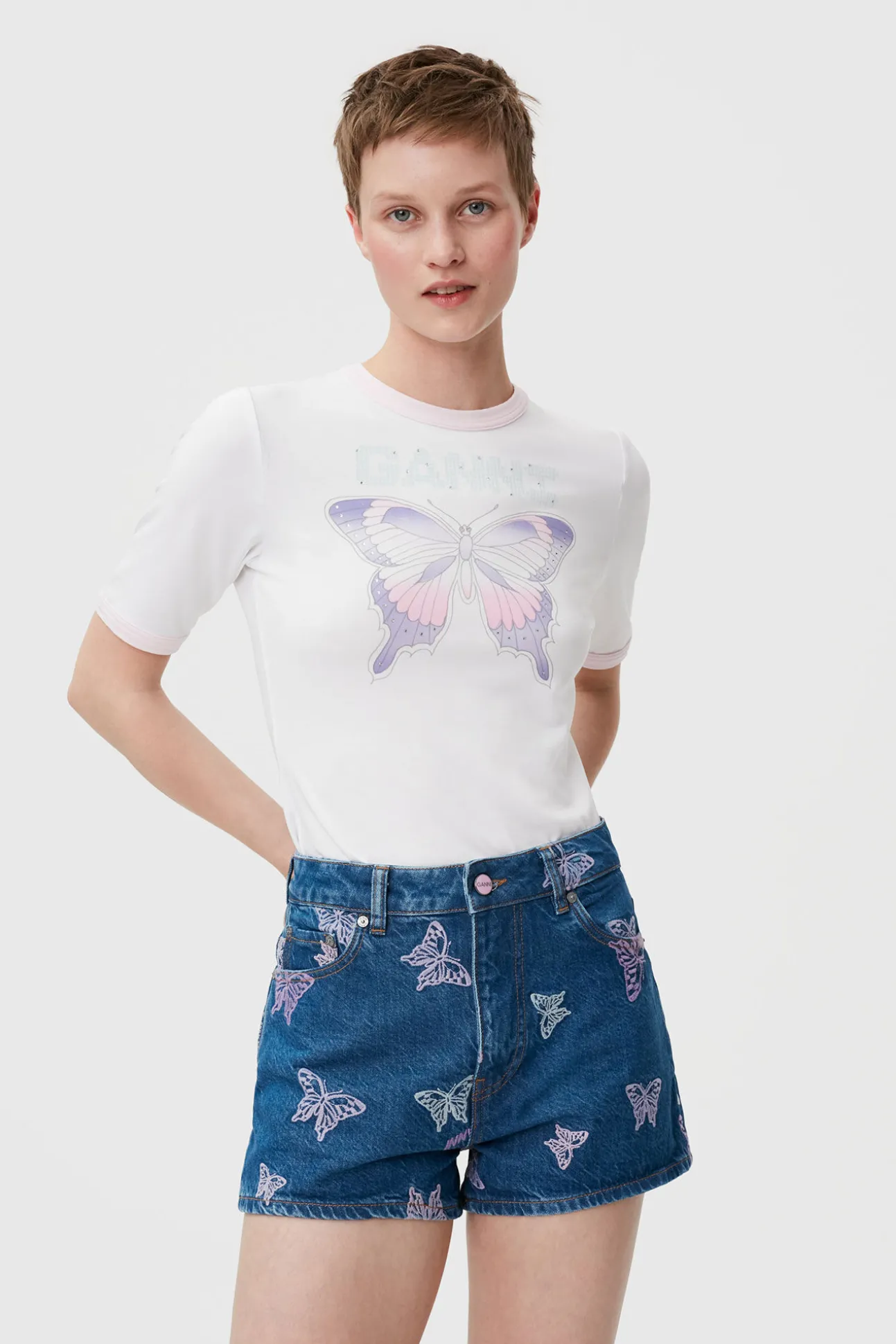 Clearance GANNI Embroideryhigh Waisted Hotpants Denim