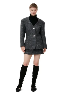 New GANNI Enganliegender Blazer Aus Wolle Phantom