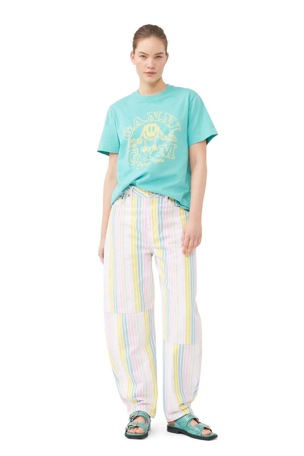 Discount GANNI Entspannt Geschnittenes Basic-Jersey-Sport-T-Shirt Lagoon