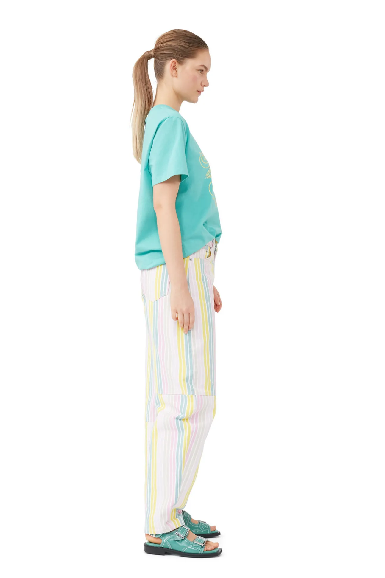 Discount GANNI Entspannt Geschnittenes Basic-Jersey-Sport-T-Shirt Lagoon