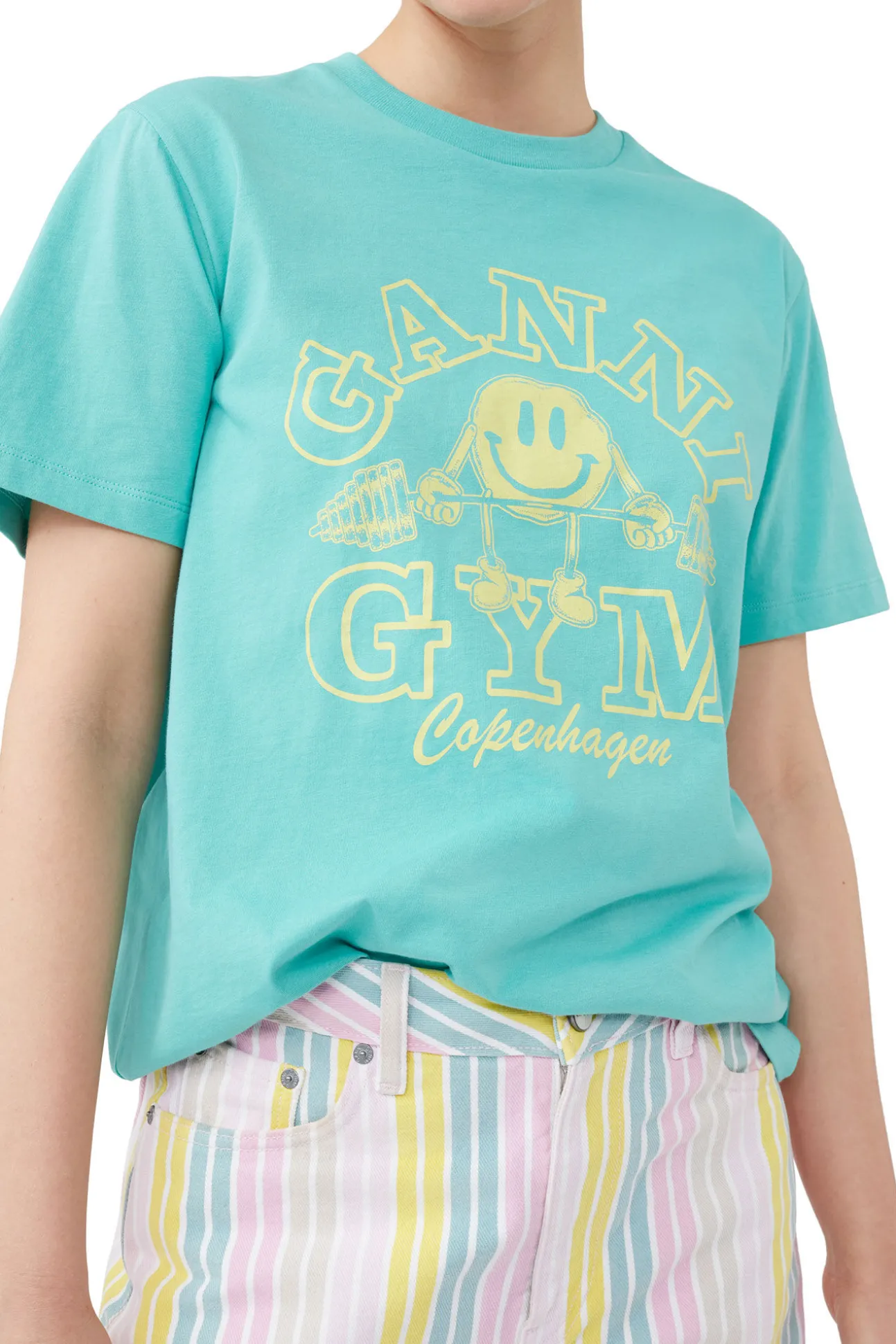 Discount GANNI Entspannt Geschnittenes Basic-Jersey-Sport-T-Shirt Lagoon