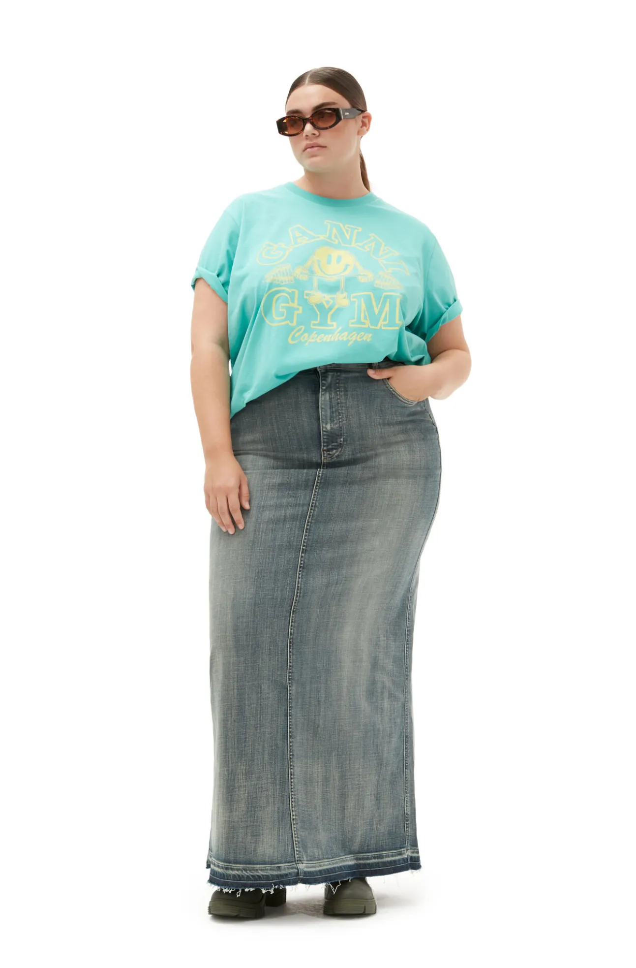 Discount GANNI Entspannt Geschnittenes Basic-Jersey-Sport-T-Shirt Lagoon