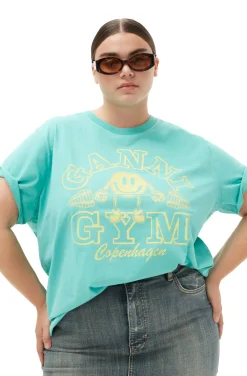 Discount GANNI Entspannt Geschnittenes Basic-Jersey-Sport-T-Shirt Lagoon
