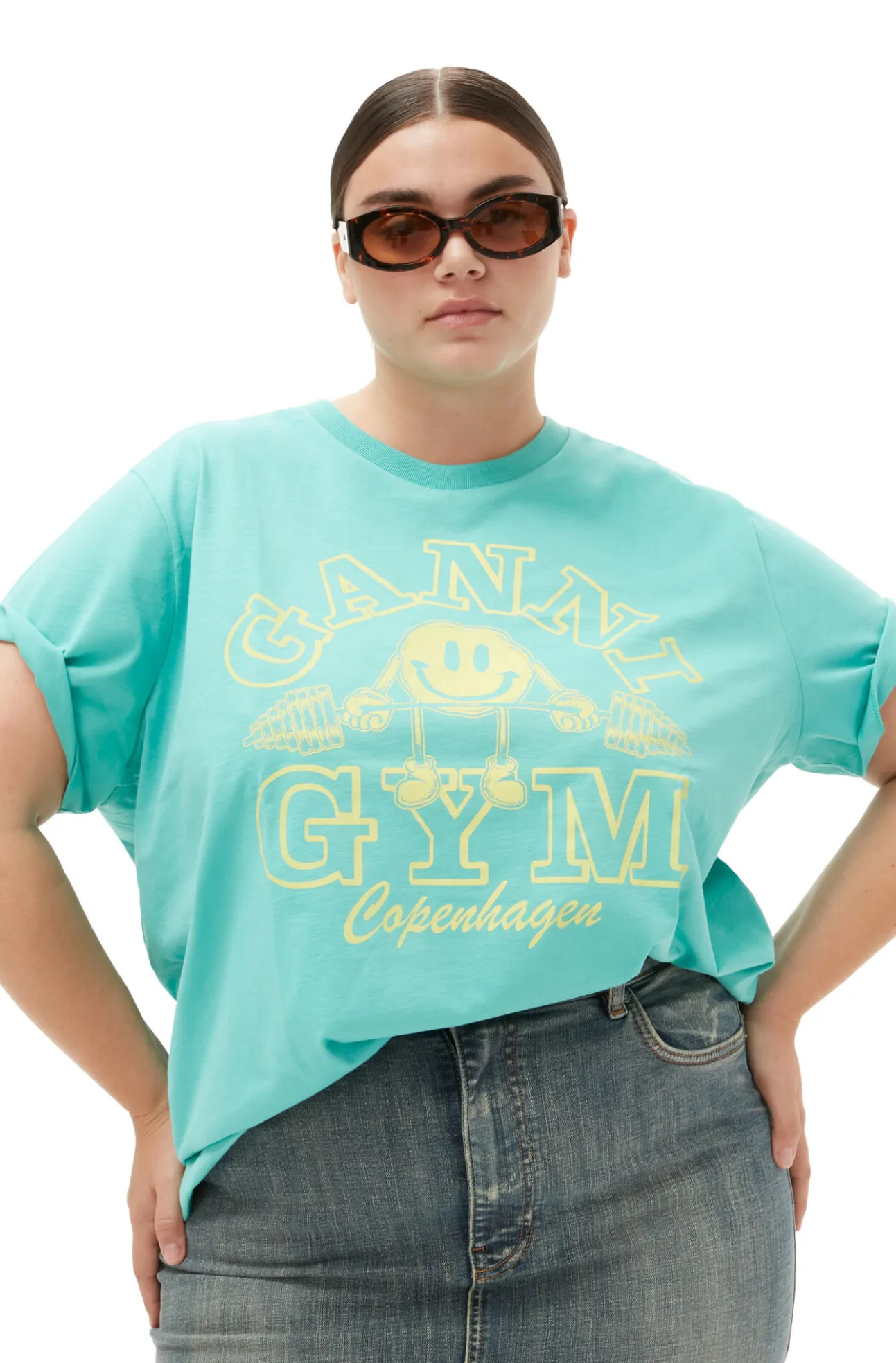 Discount GANNI Entspannt Geschnittenes Basic-Jersey-Sport-T-Shirt Lagoon