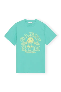 Discount GANNI Entspannt Geschnittenes Basic-Jersey-Sport-T-Shirt Lagoon