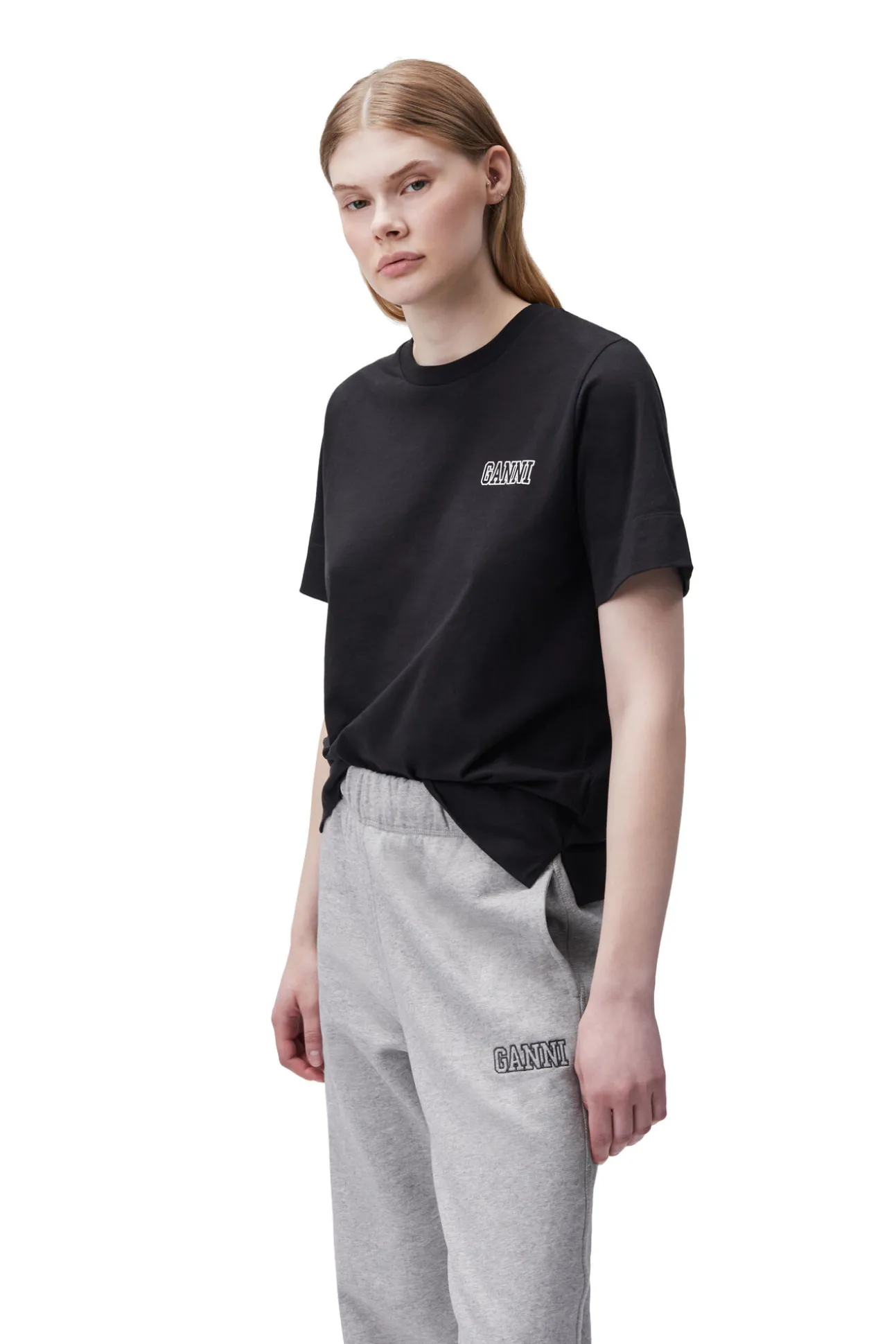 Store GANNI Entspanntes Logo-T-Shirt Black