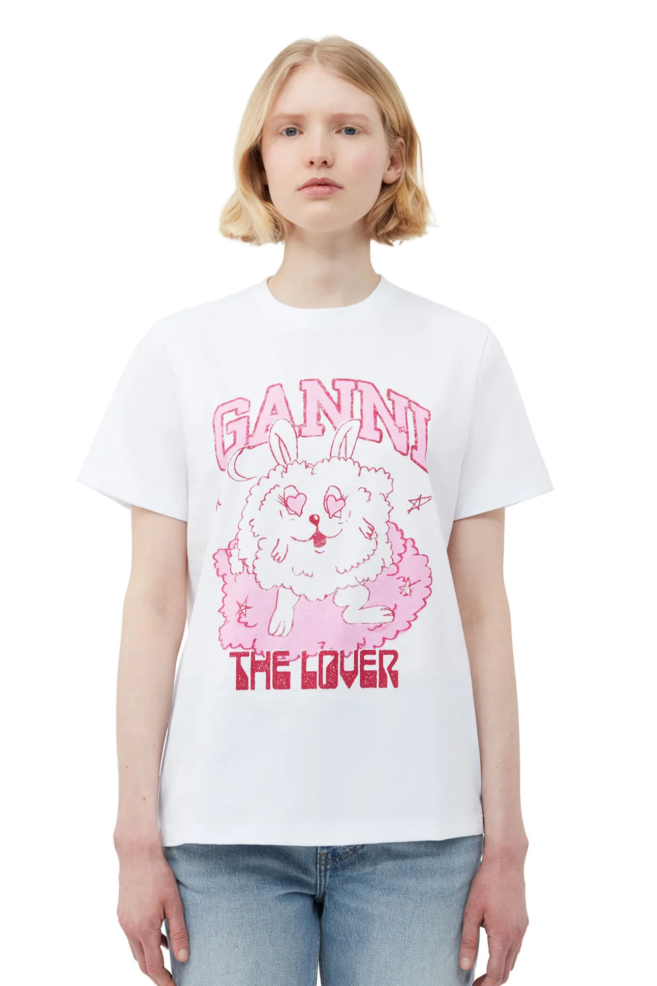 Best Sale GANNI Entspanntes Love-Bunny-T-Shirt Bright White