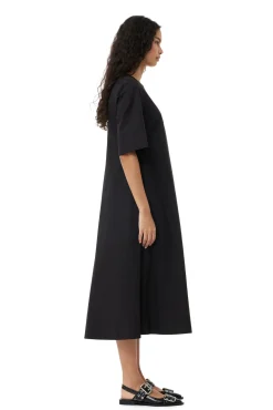 Clearance GANNI Exclusive Schwarzes Maxikleid Aus Cotton Poplin Black