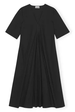 Clearance GANNI Exclusive Schwarzes Maxikleid Aus Cotton Poplin Black
