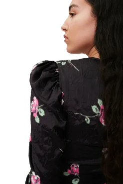 Discount GANNI Falten-Satin-Minikleid Mit V-Ausschnitt Black