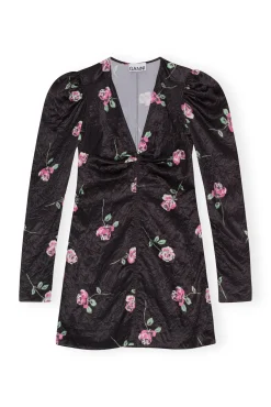 Discount GANNI Falten-Satin-Minikleid Mit V-Ausschnitt Black