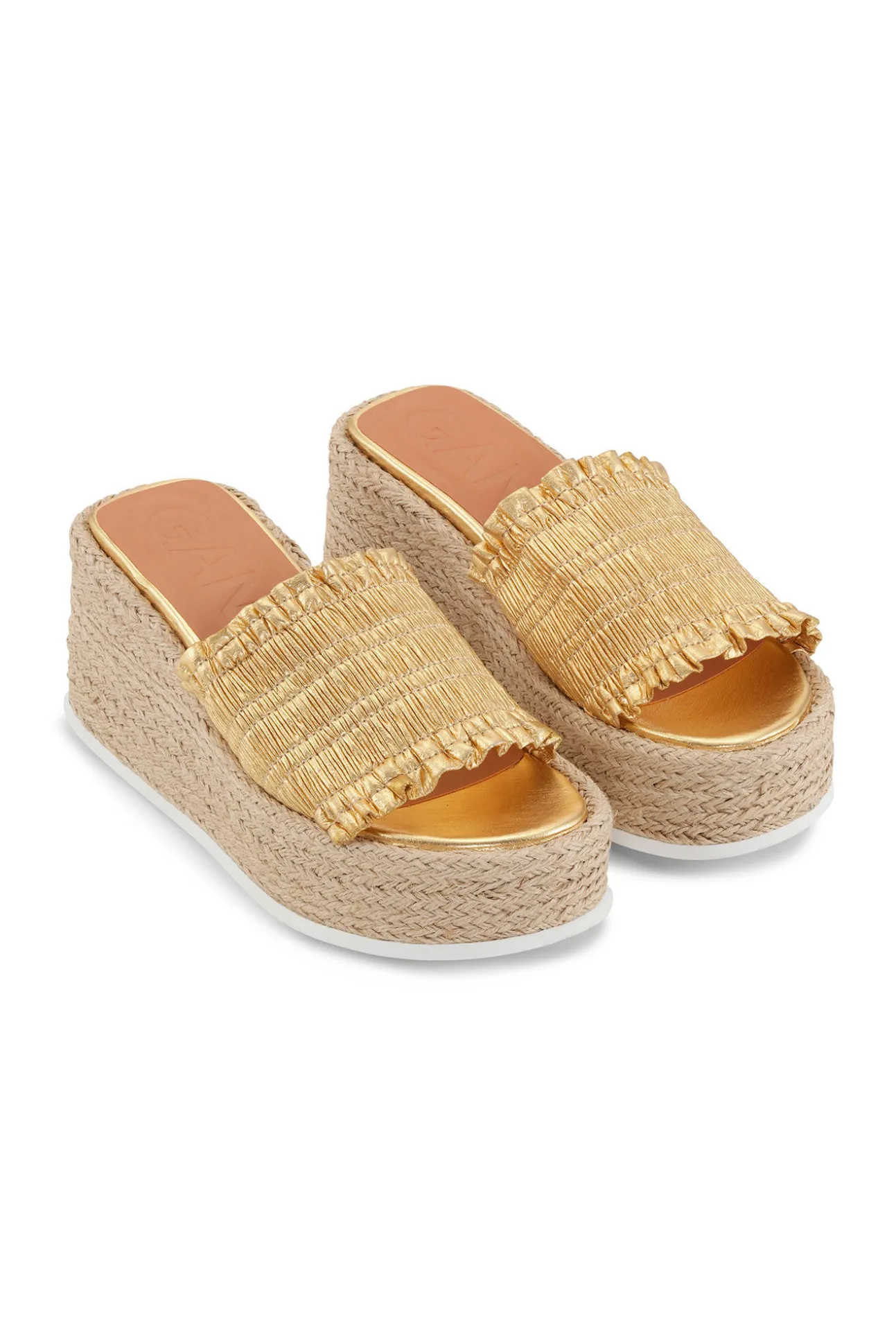 Flash Sale GANNI Farbene, Gesmokte Keil-Espadrilles Gold