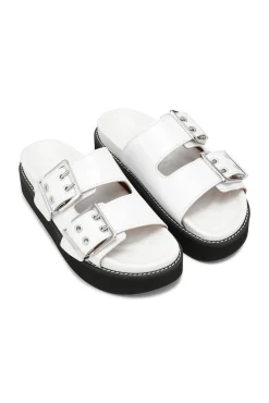 Best Sale GANNI Flache Sandalen Mit Breiter Leiste Und Klobiger Schnalle Egret