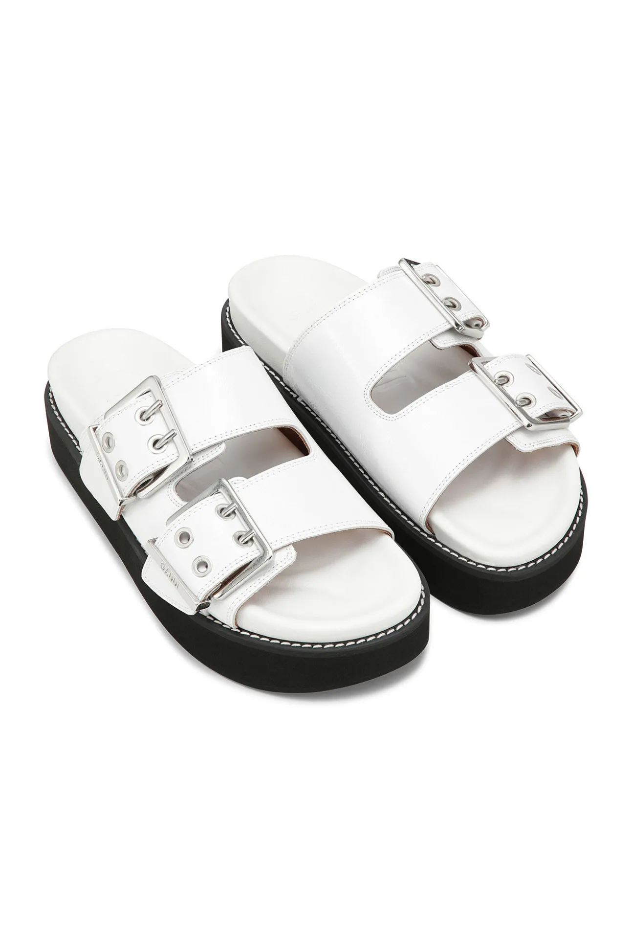 Best Sale GANNI Flache Sandalen Mit Breiter Leiste Und Klobiger Schnalle Egret
