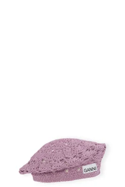 Clearance GANNI Gehakelte Metallic-Baskenmutze Light Lilac