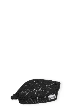 Cheap GANNI Gehakelte Metallic-Baskenmutze Black