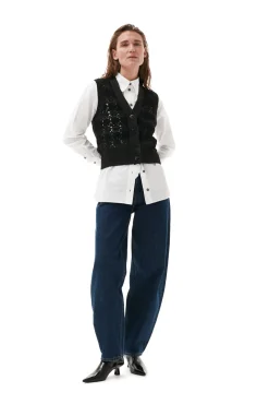 Sale GANNI Gehakelte Weste Mit V-Ausschnitt Black