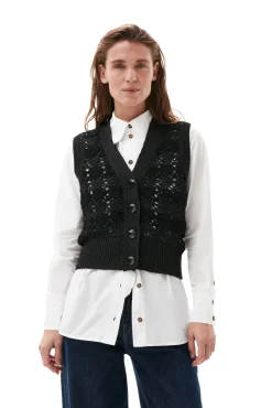 Sale GANNI Gehakelte Weste Mit V-Ausschnitt Black