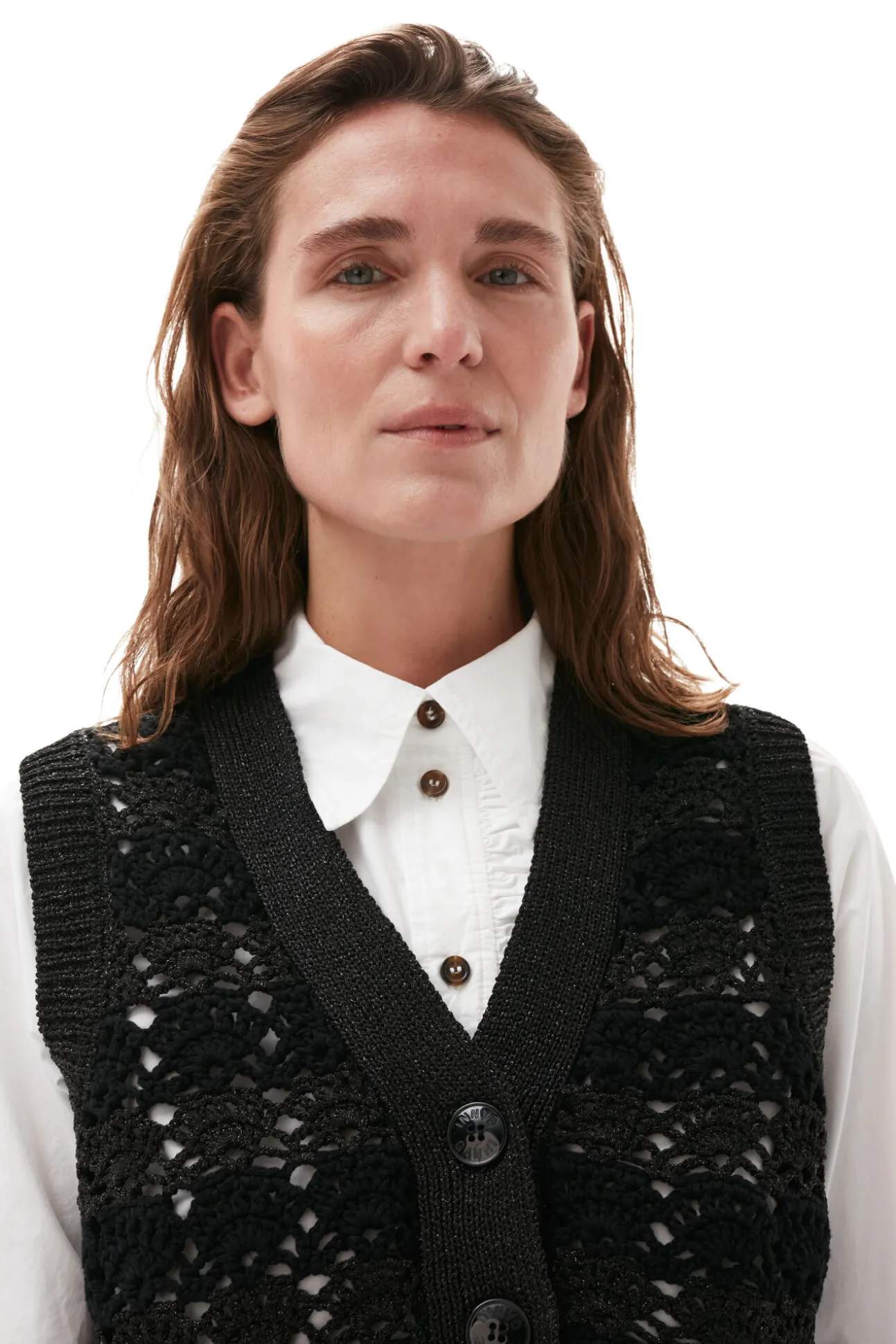 Sale GANNI Gehakelte Weste Mit V-Ausschnitt Black