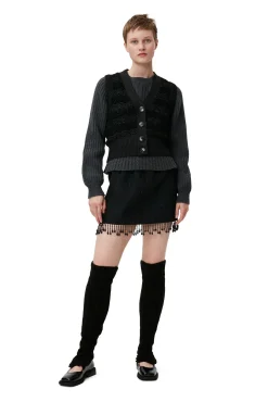 Sale GANNI Gehakelte Weste Mit V-Ausschnitt Black