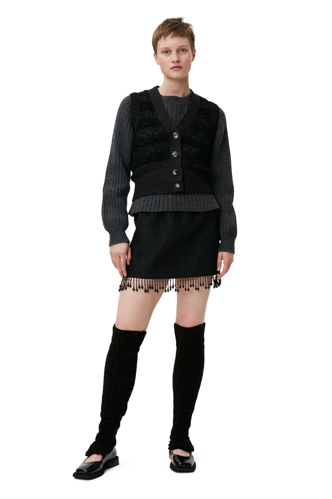 Sale GANNI Gehakelte Weste Mit V-Ausschnitt Black
