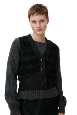Sale GANNI Gehakelte Weste Mit V-Ausschnitt Black