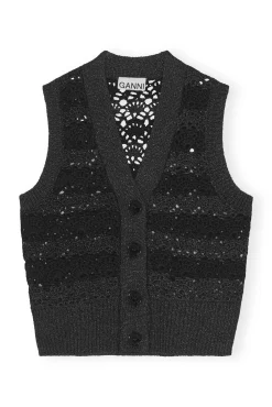 Sale GANNI Gehakelte Weste Mit V-Ausschnitt Black
