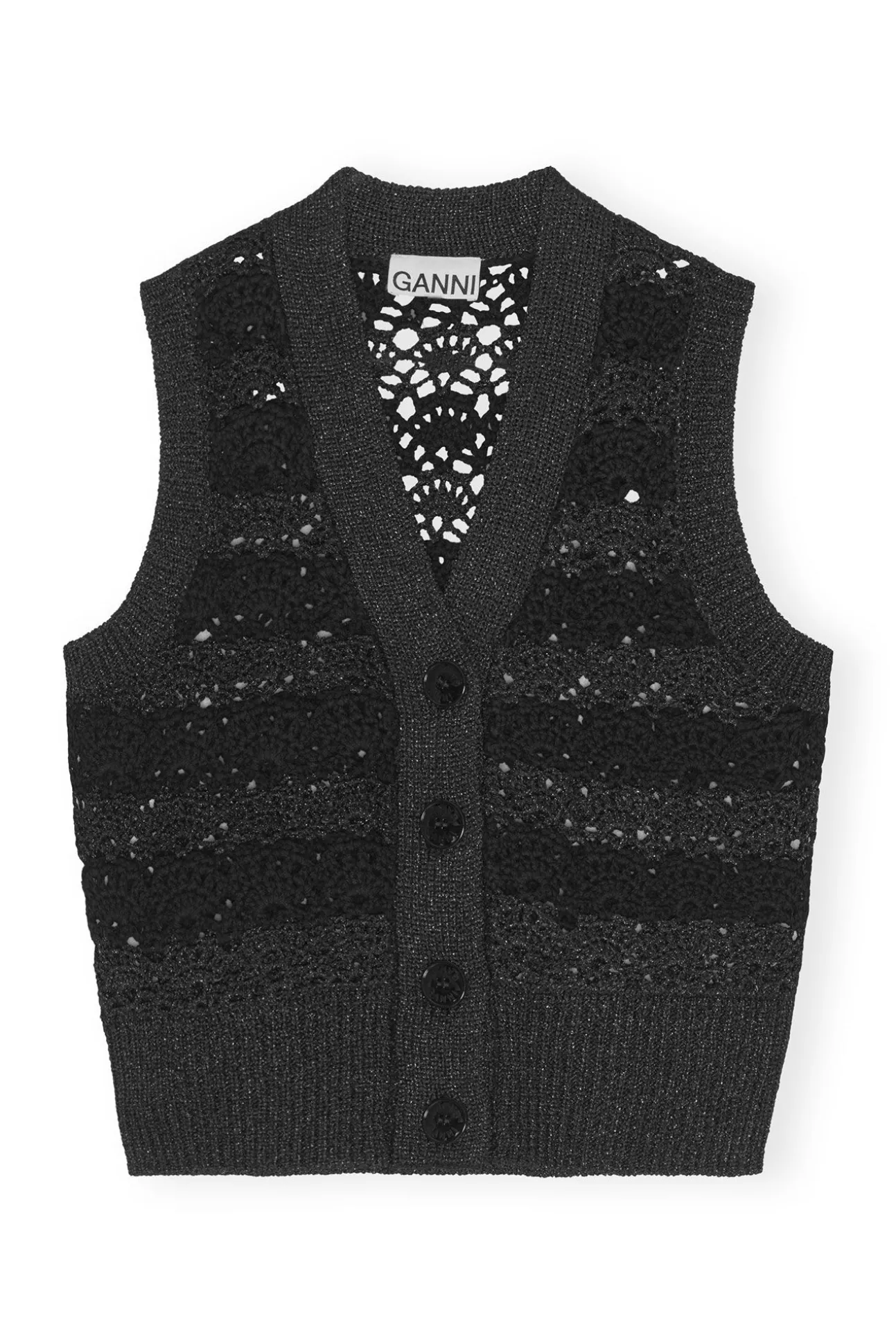 Sale GANNI Gehakelte Weste Mit V-Ausschnitt Black