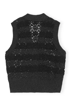 Sale GANNI Gehakelte Weste Mit V-Ausschnitt Black
