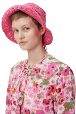 Fashion GANNI Gehakelter Fischerhut Shocking Pink