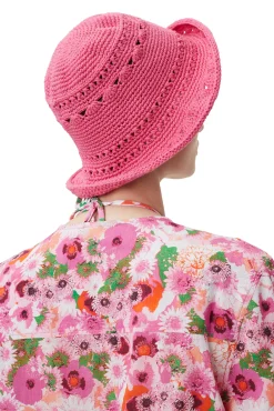 Fashion GANNI Gehakelter Fischerhut Shocking Pink