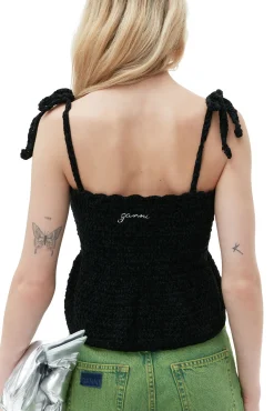 Hot GANNI Gehakeltes Bandeau-Tragertop Aus Velvet Black