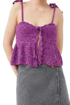 Hot GANNI Gehakeltes Bandeau-Tragertop Aus Velvet Sparkling Grape