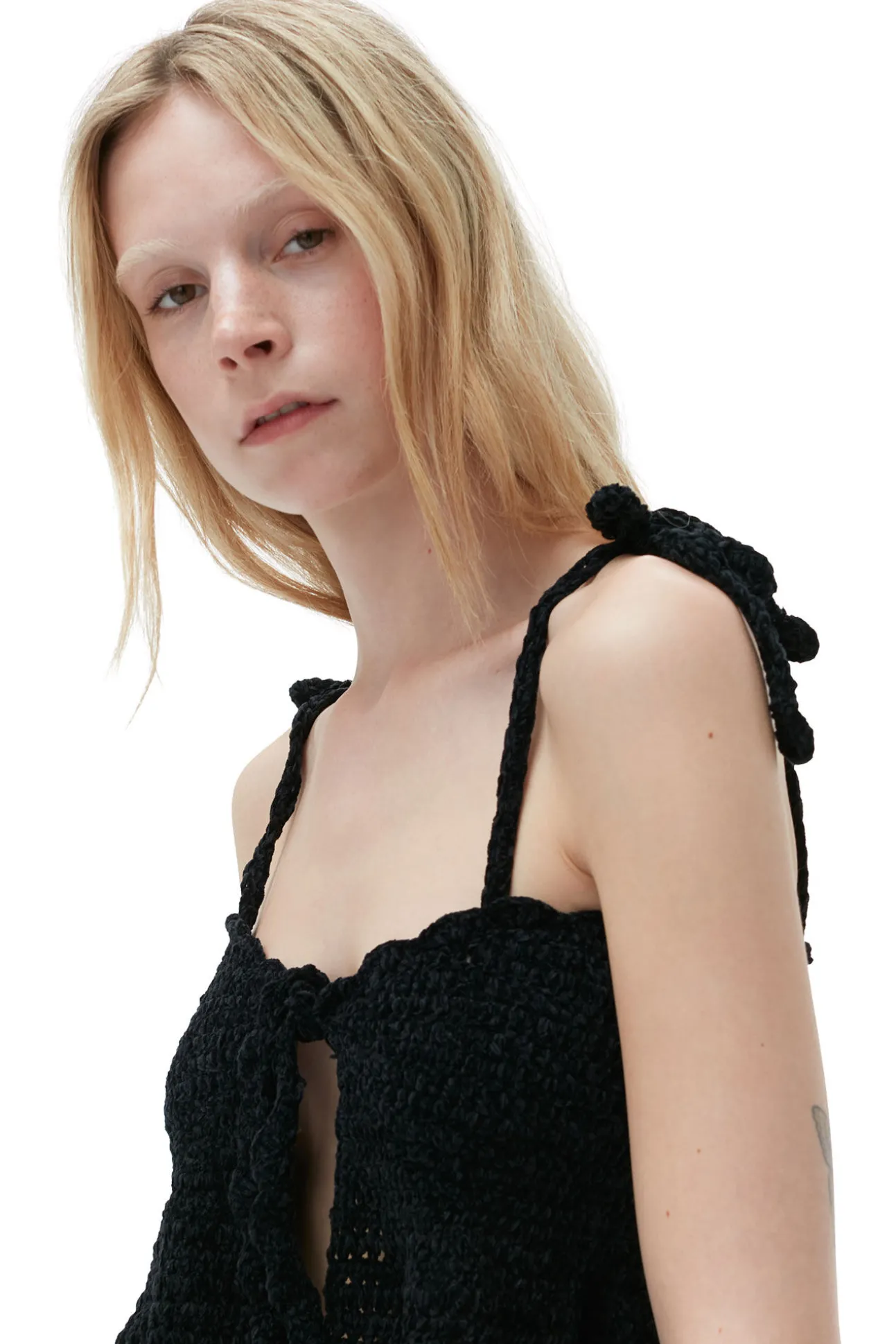 Hot GANNI Gehakeltes Bandeau-Tragertop Aus Velvet Black