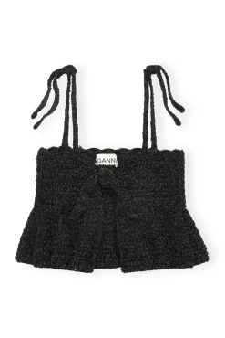 Hot GANNI Gehakeltes Bandeau-Tragertop Aus Velvet Black