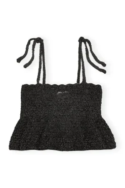 Hot GANNI Gehakeltes Bandeau-Tragertop Aus Velvet Black