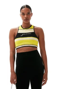 Clearance GANNI Gehakeltes Racerback-Bikinioberteil Golden Kiwi